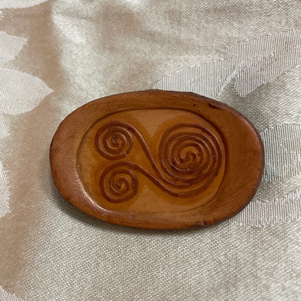 Vintage Leather Celtic Triskele Brooch